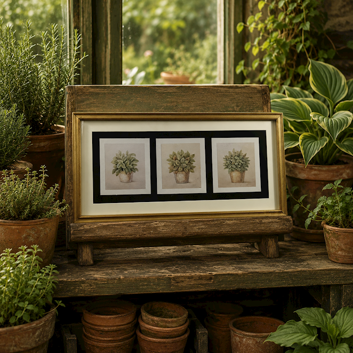 TRIO OF PLANTS FRAMED PICTURE 60x30cm